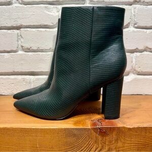 Pointed Toe Green Leather Ankle Boots - Women's